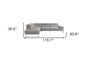 HomeRoots Gray Top Grain Leather L-Shaped Sectional Sofa with Chaise - Modern Comfort & Stylish Design 565011