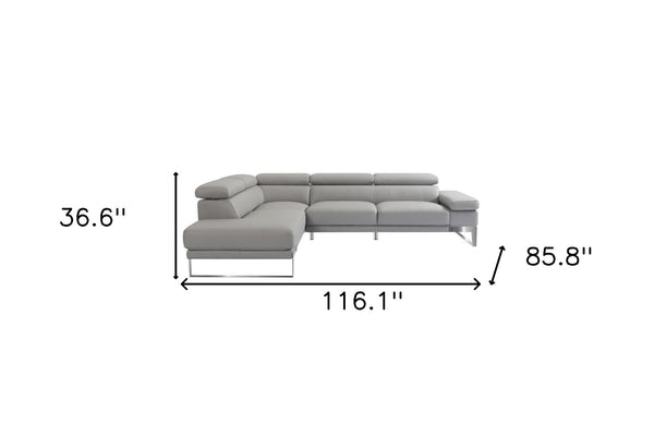 HomeRoots Gray Top Grain Leather L-Shaped Sectional Sofa with Chaise - Modern Comfort & Stylish Design 565011