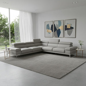 HomeRoots Light Gray Italian Leather L-Shaped Sectional Sofa with Chaise – Modern Comfort & Style Awaits! 565012