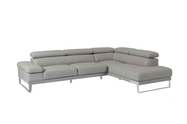 HomeRoots Light Gray Italian Leather L-Shaped Sectional Sofa with Chaise – Modern Comfort & Style Awaits! 565012