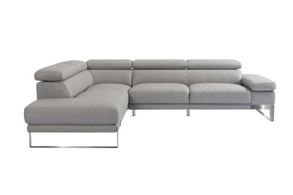HomeRoots Light Gray Italian Leather L-Shaped Sectional Sofa with Chaise – Modern Comfort & Style Awaits! 565012