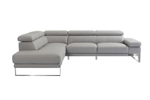 HomeRoots Light Gray Italian Leather L-Shaped Sectional Sofa with Chaise – Modern Comfort & Style Awaits! 565012