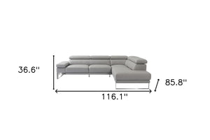HomeRoots Light Gray Italian Leather L-Shaped Sectional Sofa with Chaise – Modern Comfort & Style Awaits! 565012