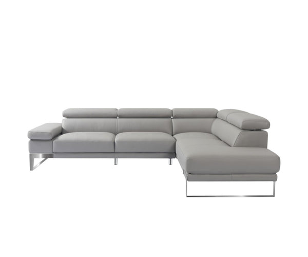HomeRoots Light Gray Italian Leather L-Shaped Sectional Sofa with Chaise – Modern Comfort & Style Awaits! 565012