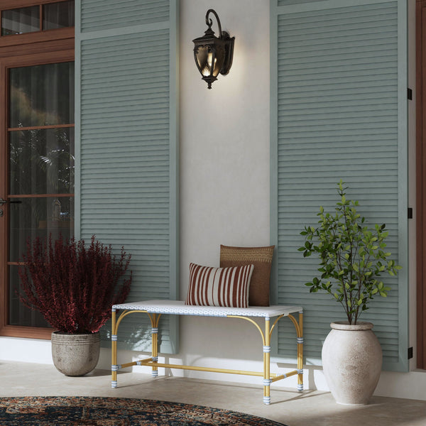 Butler Specialty Tobias Outdoor Rattan And Metal Dining Side Chair – Chic Coastal Style For Your Patio Oasis White And Sky Blue Dot Aluminum,Polyethylene (Pe) Rattan Weave 5650194-butler