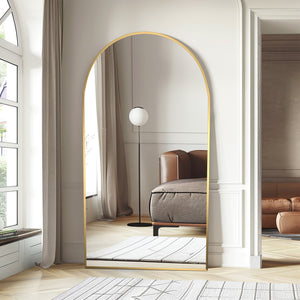 HomeRoots 71" Gold Metal Arch Full-Length Mirror - Elegant Leaning Design for Stylish Homes & Businesses 565019