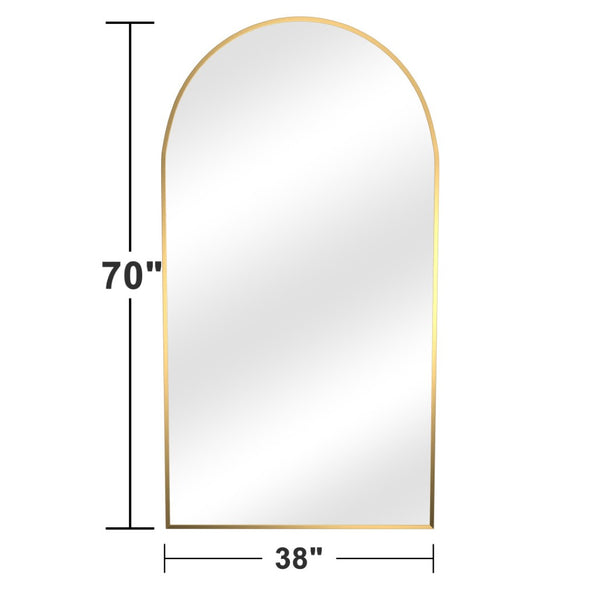 HomeRoots 71" Gold Metal Arch Full-Length Mirror - Elegant Leaning Design for Stylish Homes & Businesses 565019
