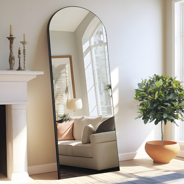 HomeRoots 67" Black Solid Wood Arched Full-Length Mirror – Stylish, Freestanding Design for Any Space 565024