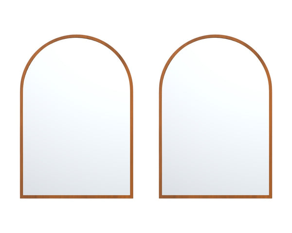HomeRoots Set of Two Elegant Walnut Arch Mirrors - Premium Reflective Glass for Bathrooms & Living Spaces 565028