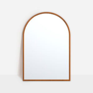 HomeRoots Set of Two Elegant Walnut Arch Mirrors - Premium Reflective Glass for Bathrooms & Living Spaces 565028