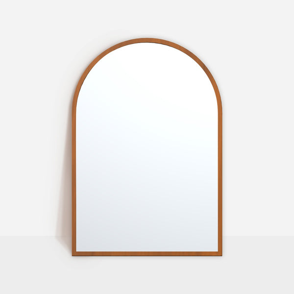HomeRoots Set of Two Elegant Walnut Arch Mirrors - Premium Reflective Glass for Bathrooms & Living Spaces 565028