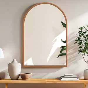 HomeRoots Set of Two Elegant Walnut Arch Mirrors - Premium Reflective Glass for Bathrooms & Living Spaces 565028