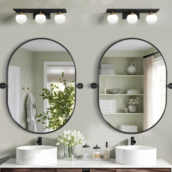 HomeRoots 32" Modern Black Oval Iron Framed Mirror - Stylish, Versatile, and Durable for Home Decor Elegance 565030