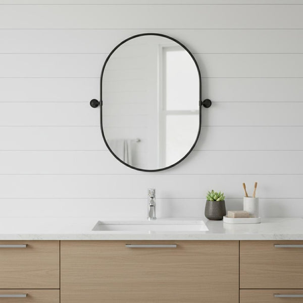 HomeRoots 32" Modern Black Oval Iron Framed Mirror - Stylish, Versatile, and Durable for Home Decor Elegance 565030