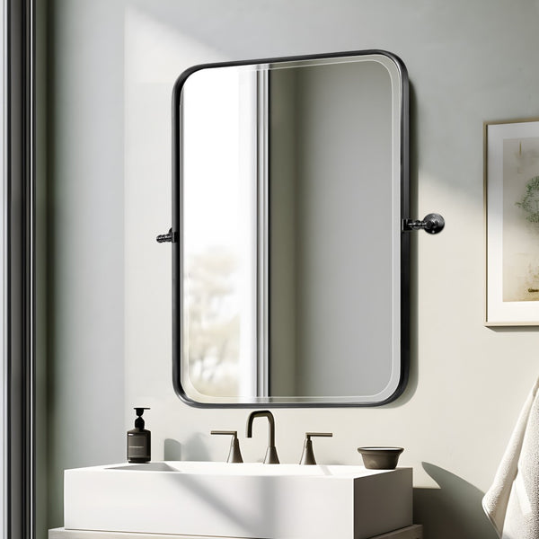 HomeRoots 36" Sleek Black Metal Adjustable Accent Mirror - Modern Industrial Design with Shatter-Resistant Glass 565031