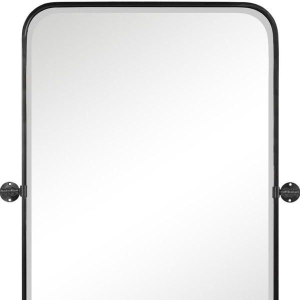 HomeRoots 36" Sleek Black Metal Adjustable Accent Mirror - Modern Industrial Design with Shatter-Resistant Glass 565031