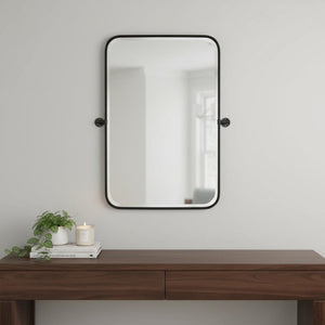 HomeRoots 36" Sleek Black Metal Adjustable Accent Mirror - Modern Industrial Design with Shatter-Resistant Glass 565031