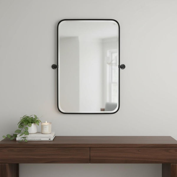 HomeRoots 36" Sleek Black Metal Adjustable Accent Mirror - Modern Industrial Design with Shatter-Resistant Glass 565031