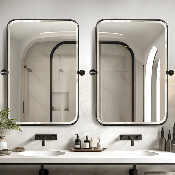HomeRoots Set of Two 32" Black Metal Framed Accent Mirrors - Modern Industrial Design for Home & Office Decor 565032