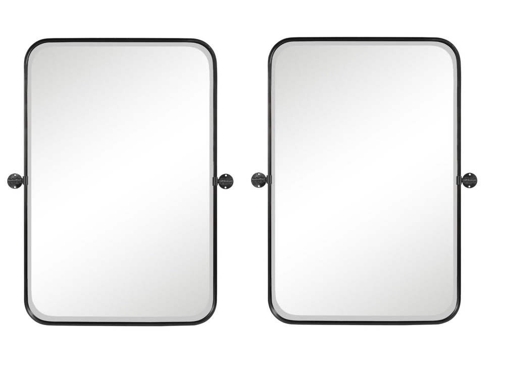 HomeRoots Set of Two 32" Black Metal Framed Accent Mirrors - Modern Industrial Design for Home & Office Decor 565032
