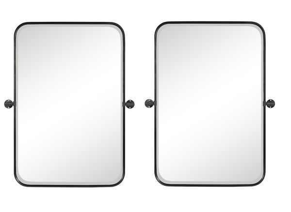HomeRoots Set of Two 32" Black Metal Framed Accent Mirrors - Modern Industrial Design for Home & Office Decor 565032