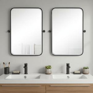 HomeRoots Set of Two 32" Black Metal Framed Accent Mirrors - Modern Industrial Design for Home & Office Decor 565032