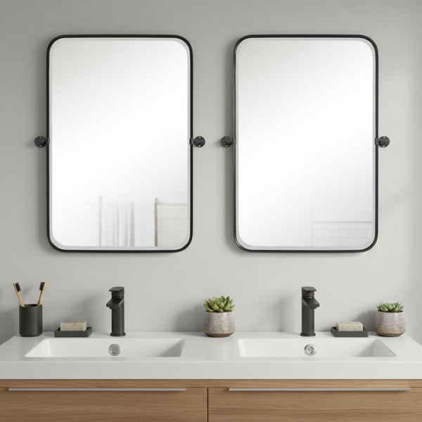 HomeRoots Set of Two 32" Black Metal Framed Accent Mirrors - Modern Industrial Design for Home & Office Decor 565032