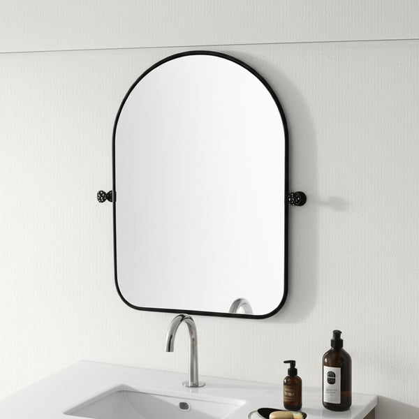 HomeRoots Set of Two Stylish Black Iron Arched Vanity Mirrors with Tilting Design for Versatile Placement 565033
