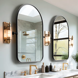 HomeRoots Set of Two Stylish Black Iron Arched Vanity Mirrors with Tilting Design for Versatile Placement 565033