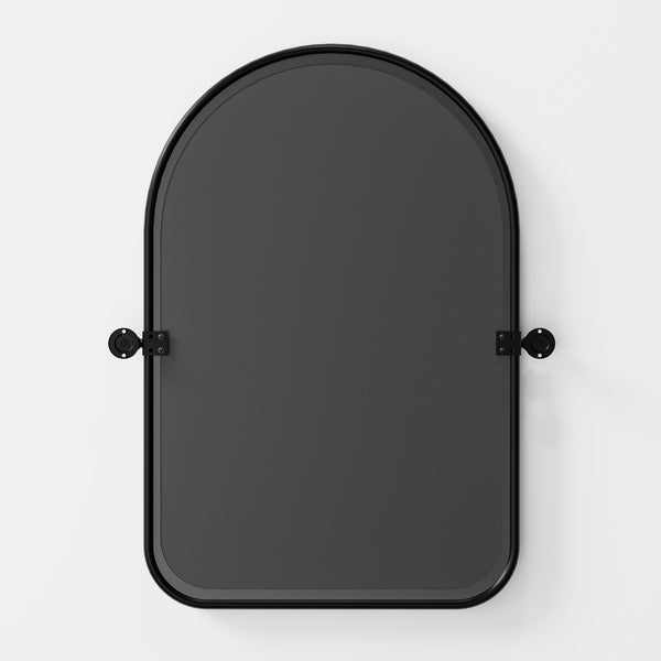 HomeRoots Set of Two Stylish Black Iron Arched Vanity Mirrors with Tilting Design for Versatile Placement 565033
