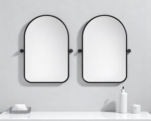 HomeRoots Set of Two Stylish Black Iron Arched Vanity Mirrors with Tilting Design for Versatile Placement 565033