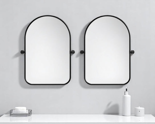 HomeRoots Set of Two Stylish Black Iron Arched Vanity Mirrors with Tilting Design for Versatile Placement 565033