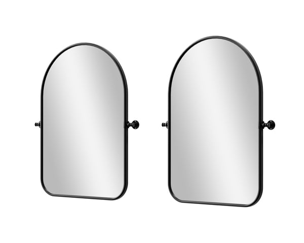 HomeRoots Set of Two Arched Black Iron Framed Mirrors - Modern Bathroom Decor for Elegance & Versatility 565034