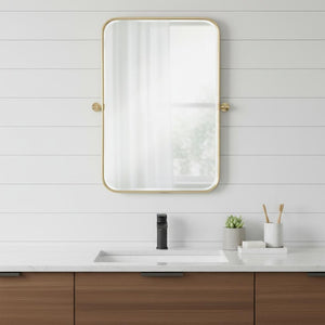 HomeRoots 36" Gold Metal Framed Vanity Mirror - Modern Glamour, Shatter-Resistant Glass, Versatile Home Decor 565035