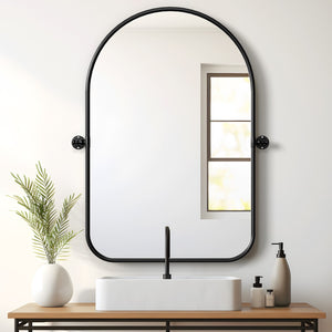HomeRoots 36" Gold Arch Iron Framed Vanity Mirror – Elegant Design for Bathroom, Entryway & Living Spaces 565036