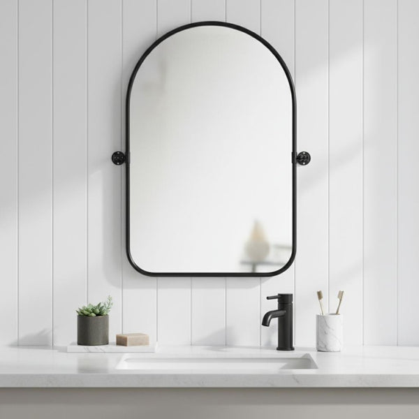 HomeRoots 36" Gold Arch Iron Framed Vanity Mirror – Elegant Design for Bathroom, Entryway & Living Spaces 565036