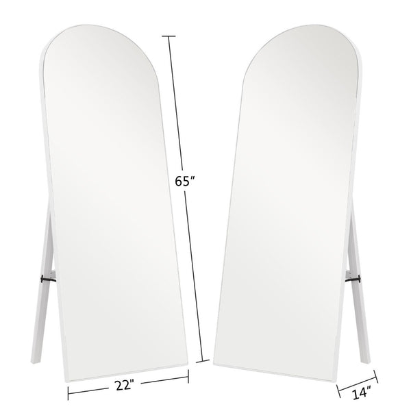 HomeRoots 65" White Solid Wood Arch Mirror - Elegant Freestanding Full-Length Design for Timeless Style & Clarity 565039