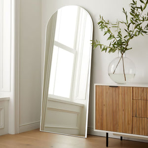 HomeRoots 65" White Solid Wood Arch Mirror - Elegant Freestanding Full-Length Design for Timeless Style & Clarity 565039