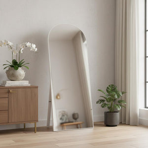 HomeRoots 65" White Solid Wood Arch Mirror - Elegant Freestanding Full-Length Design for Timeless Style & Clarity 565039