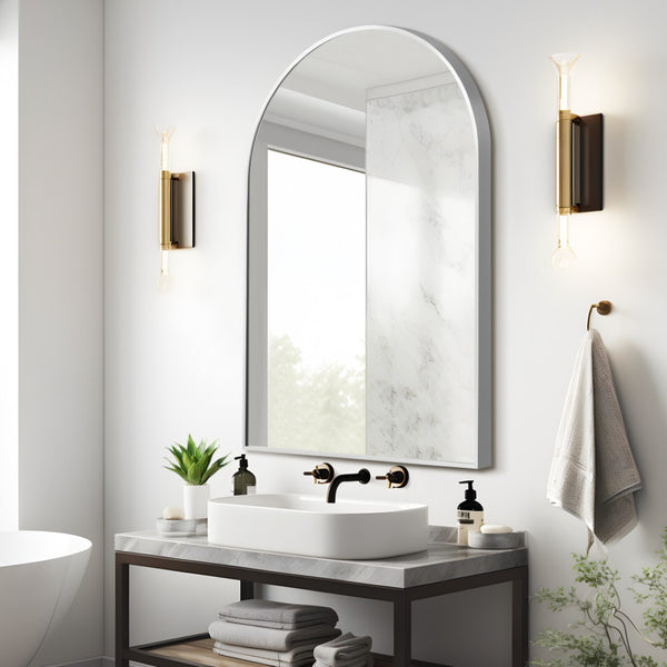 HomeRoots 36" Elegant Silver Arch Aluminum Framed Bathroom Vanity Mirror - Durable, Stylish, Ready to Hang! 565040