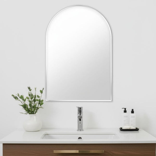 HomeRoots 36" Elegant Silver Arch Aluminum Framed Bathroom Vanity Mirror - Durable, Stylish, Ready to Hang! 565040