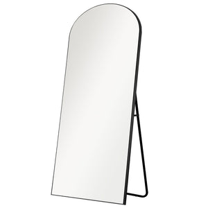 HomeRoots 67" Elegant Black Solid Wood Freestanding Arched Full-Length Mirror for Stylish Home Décor & Functionality 565043