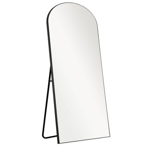 HomeRoots 67" Elegant Black Solid Wood Freestanding Arched Full-Length Mirror for Stylish Home Décor & Functionality 565043