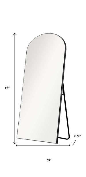 HomeRoots 67" Elegant Black Solid Wood Freestanding Arched Full-Length Mirror for Stylish Home Décor & Functionality 565043