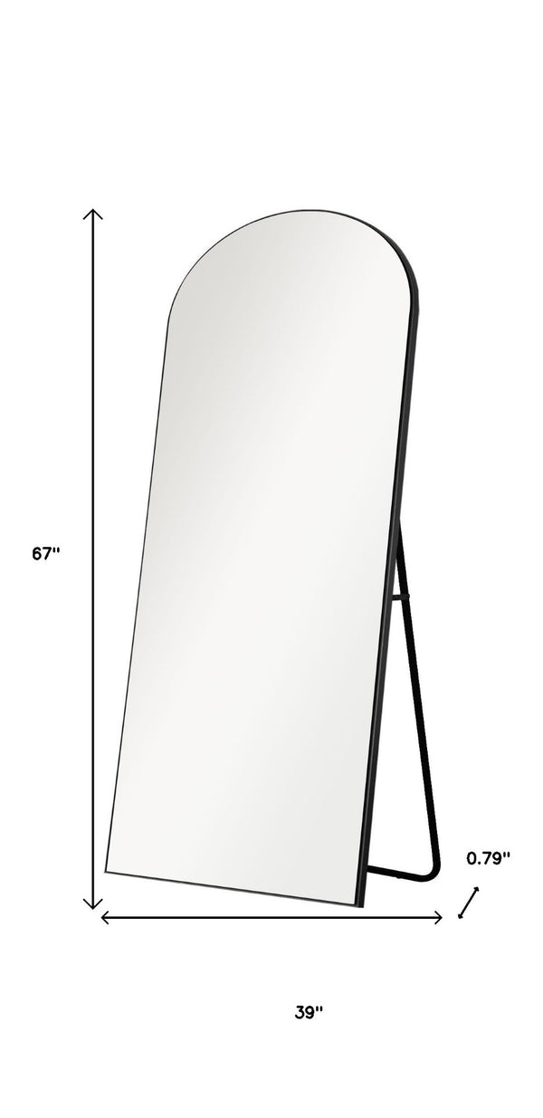 HomeRoots 67" Elegant Black Solid Wood Freestanding Arched Full-Length Mirror for Stylish Home Décor & Functionality 565043