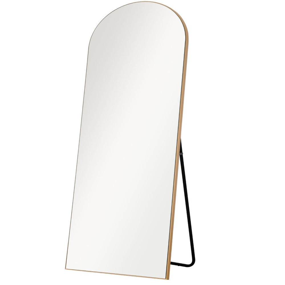 HomeRoots 67" Gold Solid Wood Arched Full-Length Mirror – Elegant Freestanding Design for Any Room Decor 565044