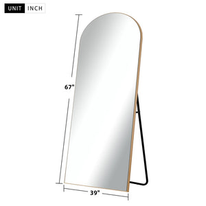 HomeRoots 67" Gold Solid Wood Arched Full-Length Mirror – Elegant Freestanding Design for Any Room Decor 565044