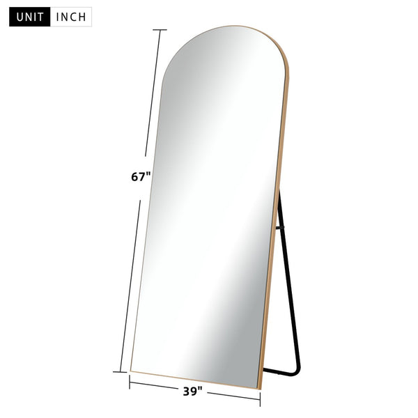 HomeRoots 67" Gold Solid Wood Arched Full-Length Mirror – Elegant Freestanding Design for Any Room Decor 565044