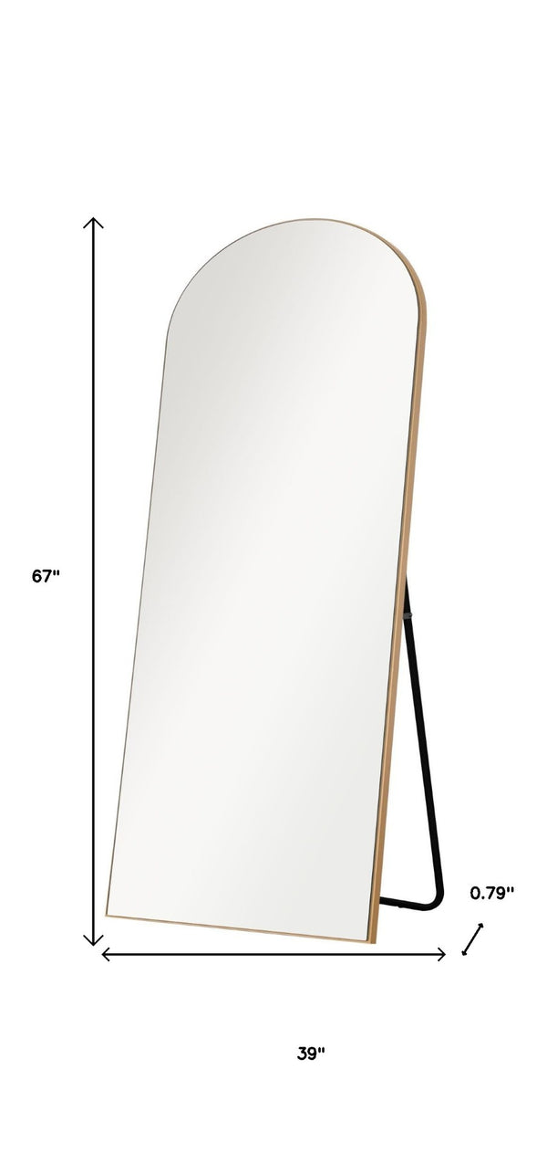 HomeRoots 67" Gold Solid Wood Arched Full-Length Mirror – Elegant Freestanding Design for Any Room Decor 565044