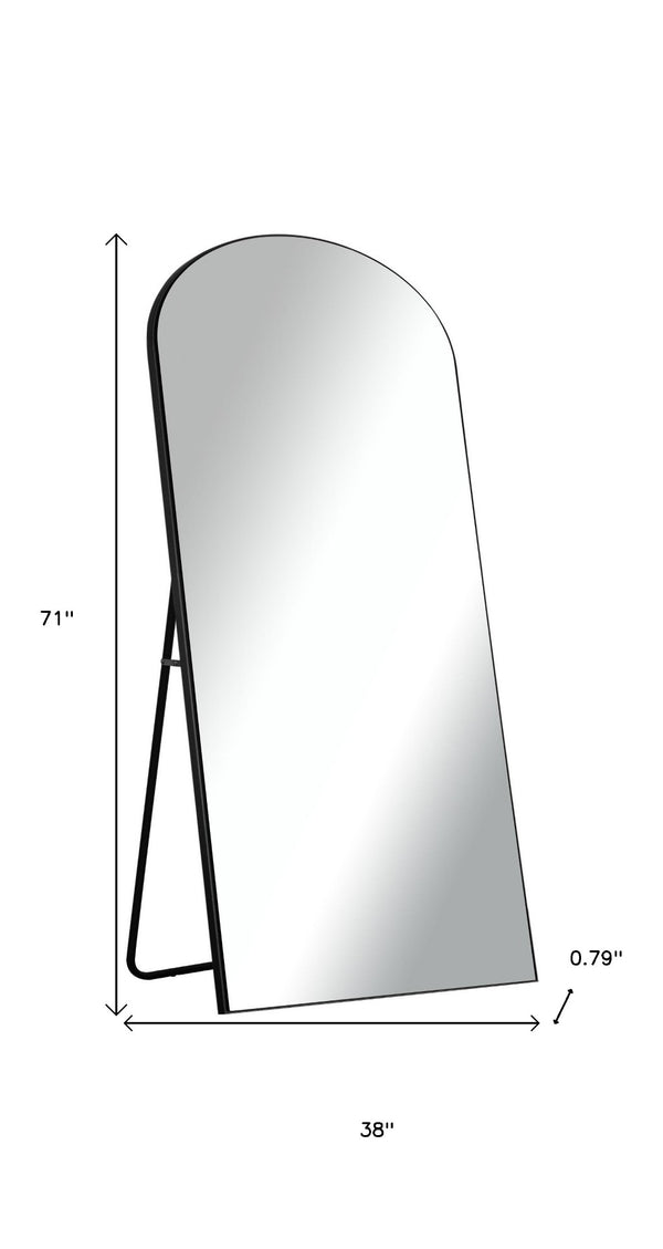 HomeRoots 71" Black Solid Wood Freestanding Arched Full-Length Mirror - Elegant Design for Any Space 565045